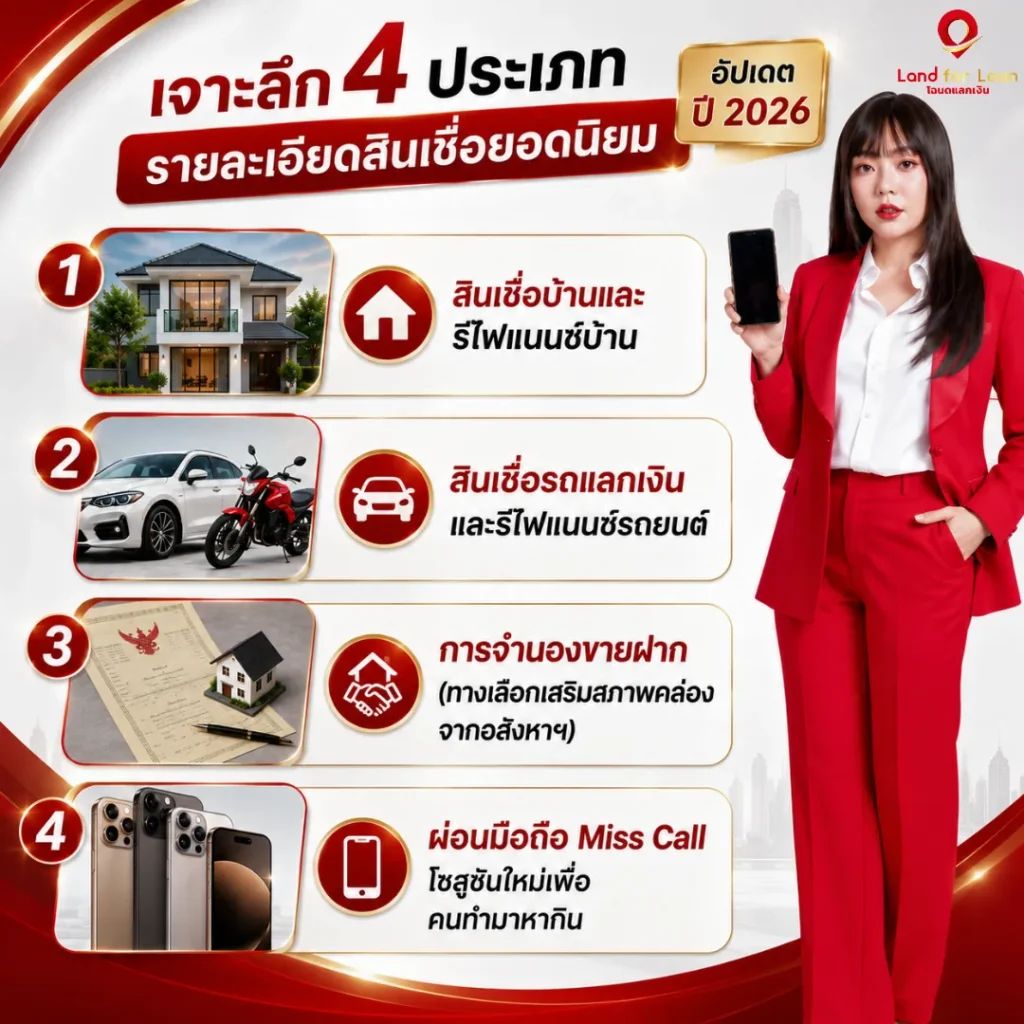 รวมสินเชื่อยอดนิยม ปี 2026 บ้าน รถ มือถือ จำนองขายฝาก