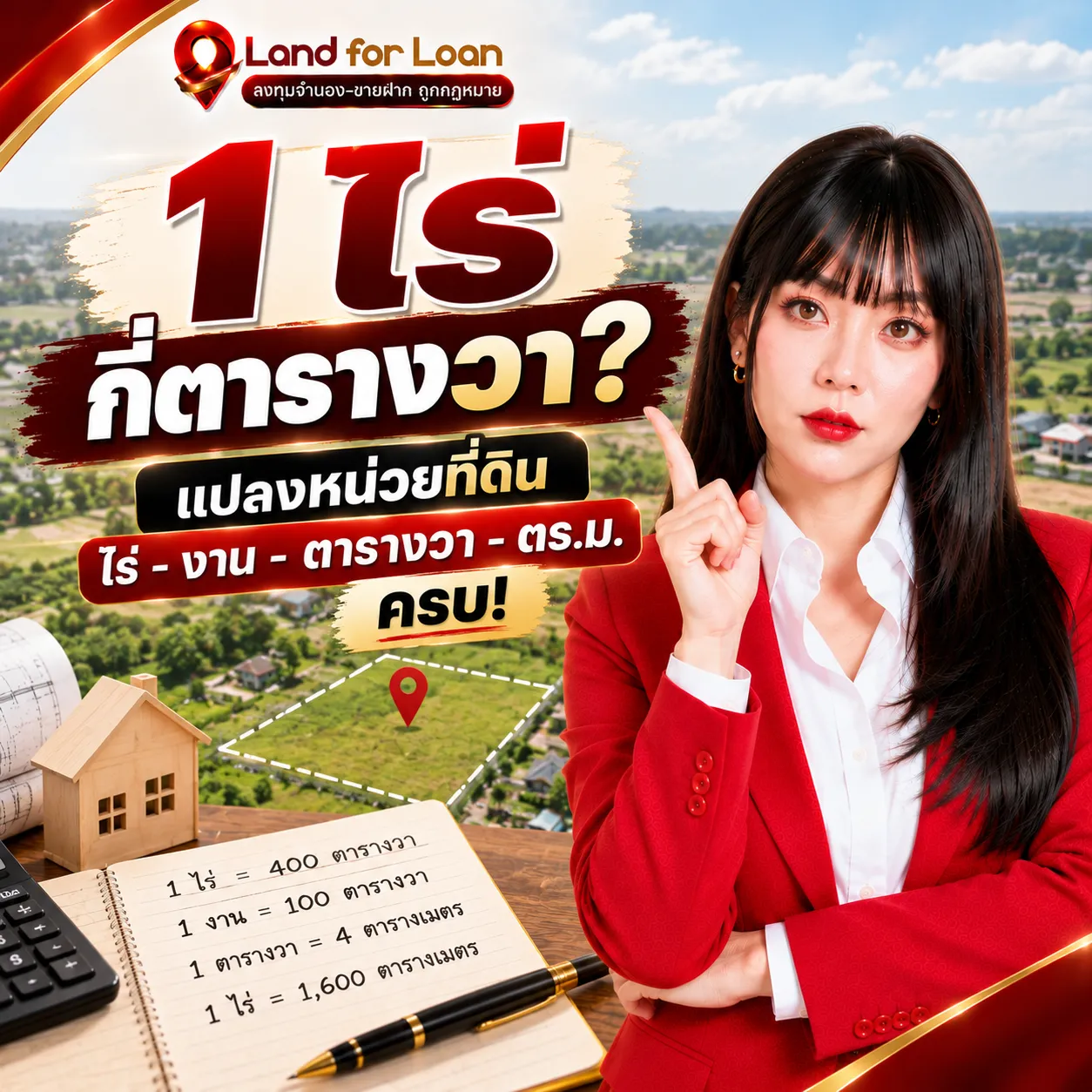 1 ไร่ กี่ตารางวา แปลงหน่วยที่ดินครบจบ 2569