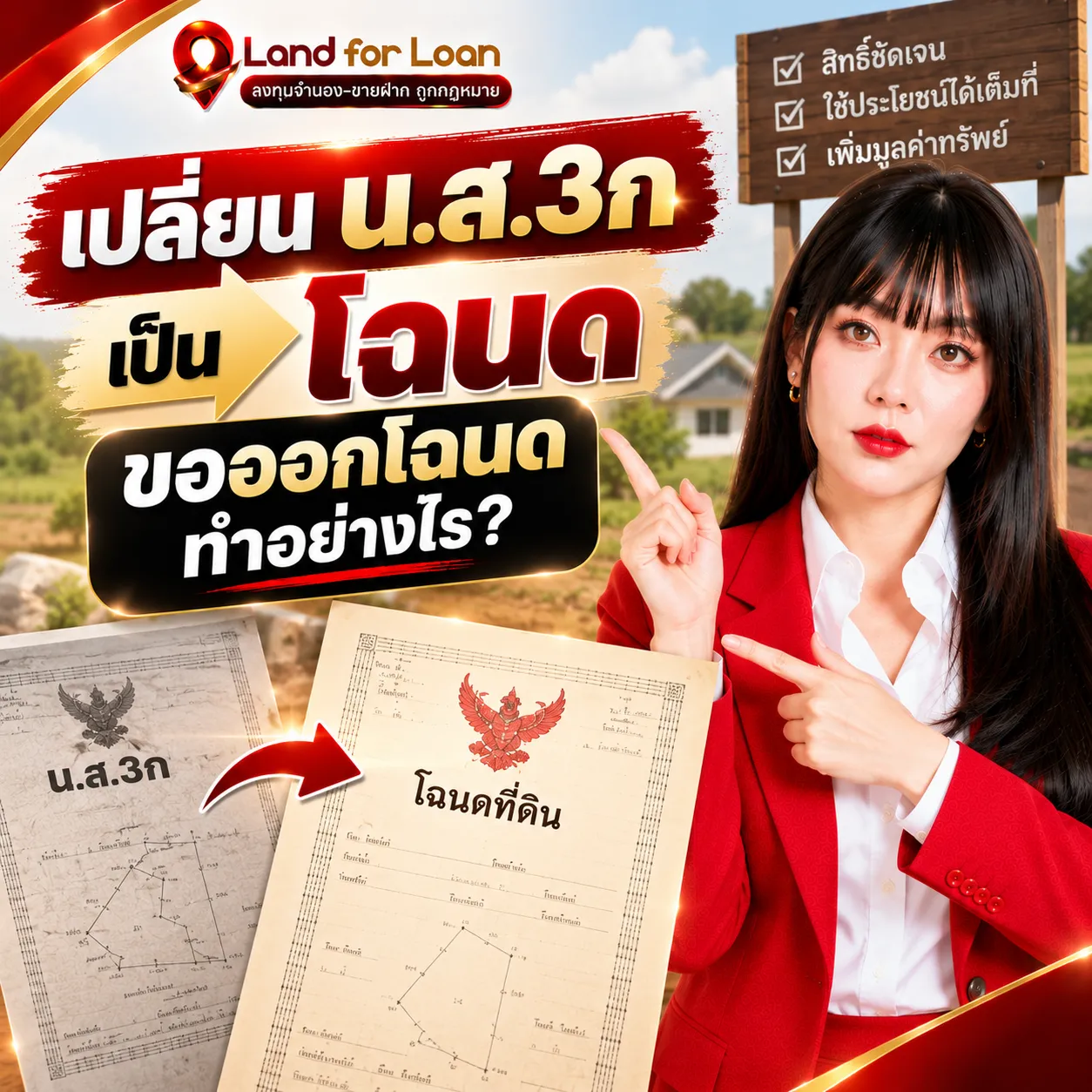 ขอออกโฉนด เปลี่ยน น.ส.3ก เป็นโฉนด
