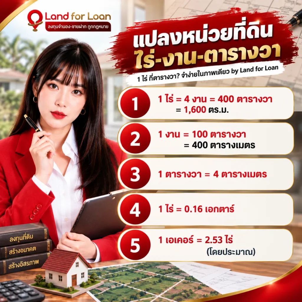 แปลงหน่วยที่ดิน ไร่ งาน ตารางวา